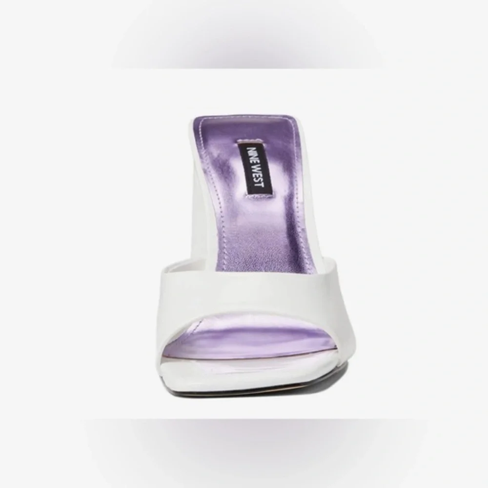 Nine West® Yougo 3 white patent square‎ toe mule heels size 10 brand new